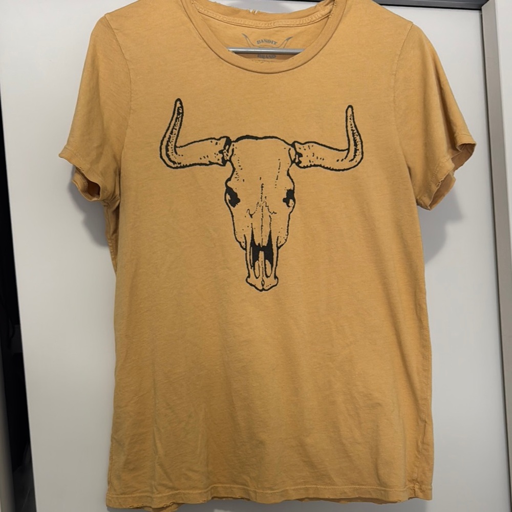 Yellow Graphic T-Shirt with Bull Skull Design